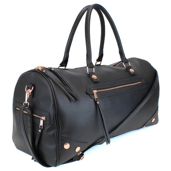 NWT Ms Lovely Women's Black/22x10x11 Studded Leather Weekender Duffle Bag - Picture 2 of 5